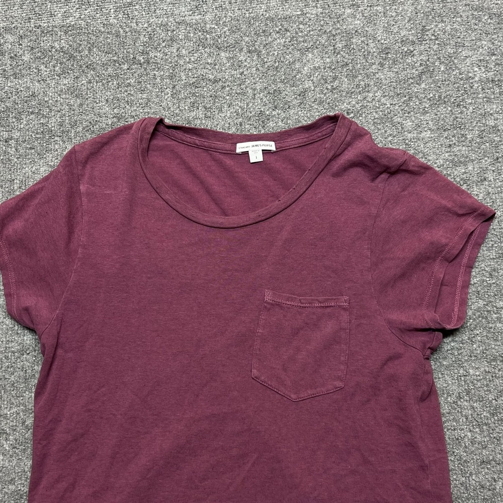 James Perse Shirt Womens 1 Purple Scoop Neck Pocket Tee 100% Cotton USA Casual